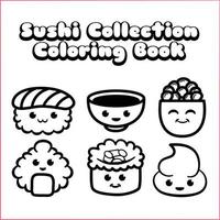 Cute Kawaii Sushi Collection Coloring Book vector