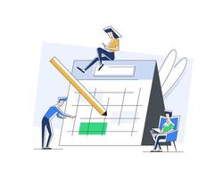 Characters planning work tasks,making schedule using calendar,Time management vector