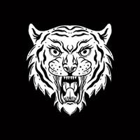 ilustración de arte de cabeza de tigre vector blanco y negro dibujado a mano para tatuaje, pegatina, afiche, etc.