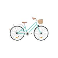 vintage bike flat design vector illustration. Cute women s bike with a low frame and basket in front. Vintage bicycle. Vector illustration in flat style.