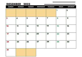 calendario a4 para agenda o diario diciembre 2023 vector