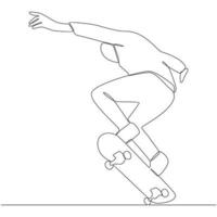 Continuous Line Drawing of Skateboarding Vector Illustration Line Art