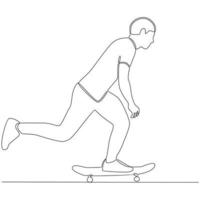 Continuous Line Drawing of Skateboarding Vector Illustration Line Art