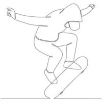 Continuous Line Drawing of Skateboarding Vector Illustration Line Art