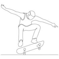 Continuous Line Drawing of Skateboarding Vector Illustration Line Art