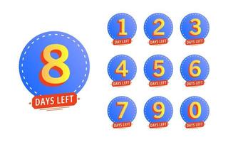 Flashing numbers of days left. Stickers and banners announcement pack. vector