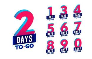 Vibrant 3d numbers of days to go. Promotion and stickers timer pack. vector