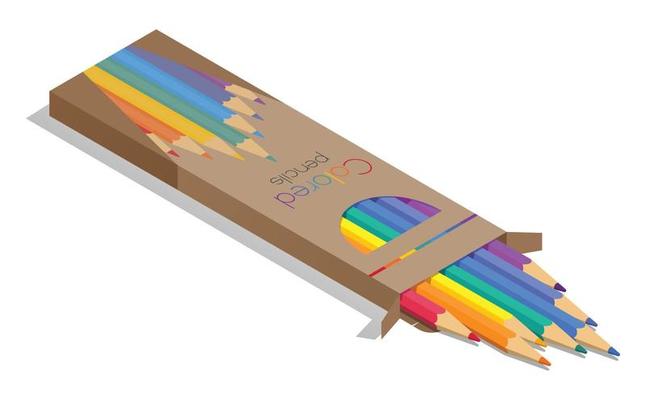Set of colored pencils inside a box. Vector