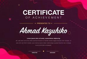 Abstract dark purple achievment certificate design template with memphis element vector