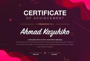 Abstract dark purple achievment certificate design template with memphis element vector