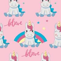 Seamless pattern with unicorn stars rainbow vector