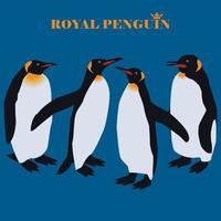 Card with royal penguins on blue background vector