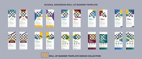 Modern school admission roll up banner design. Back to school education admission and school admission roll up banner bundle design template. vector