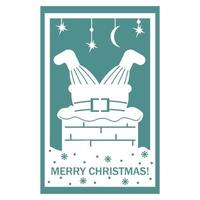 Christmas card with Santa Claus in the fireplace. Papercut style, vector illustration