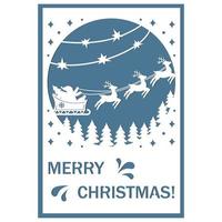 tarjeta de navidad papercut santa claus en renos, ilustración vectorial