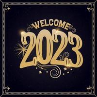Happy New Year 2023 handwritten lettering typography line design gold black blue year 2023 background vector