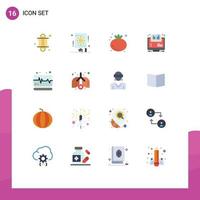 Pack of 16 Modern Flat Colors Signs and Symbols for Web Print Media such as medical online food webinar e Editable Pack of Creative Vector Design Elements