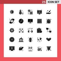 Pack of 25 Modern Solid Glyphs Signs and Symbols for Web Print Media such as cleaning education connect study learning Editable Vector Design Elements