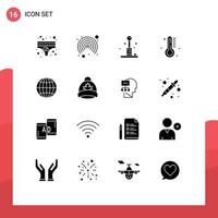 User Interface Pack of 16 Basic Solid Glyphs of globe rain fun weather hot Editable Vector Design Elements