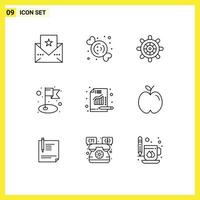 Set of 9 Modern UI Icons Symbols Signs for apple report ship metrics success Editable Vector Design Elements