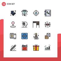 Flat Color Filled Line Pack of 16 Universal Symbols of pin map man location contacts Editable Creative Vector Design Elements