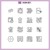 Set of 16 Modern UI Icons Symbols Signs for brower file books document develop Editable Vector Design Elements