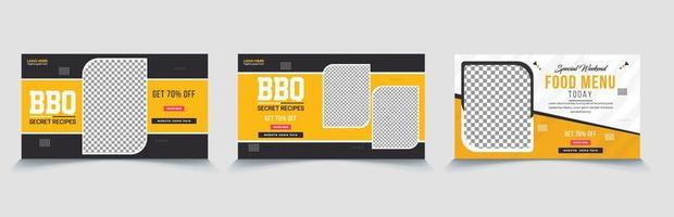 Secret recipes BBQ web page banner and video thumbnail design template vector editable file, easy-to-clip image, text for ready to upload