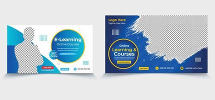 E-learning online courses web page banner and video thumbnail design template vector editable file, easy to clip image, text for ready to upload