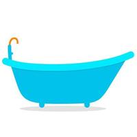 Bath and soaking tub vector illustration with water faucet isolated on white background. Relaxing bathroom interior