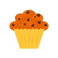 Chocolate cake, cupcake, muffin in cartoon flat style. Delicious snacks, cocoa pie or brownies. Isolated on a white background. Vector illustration