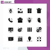 Modern Set of 16 Solid Glyphs and symbols such as equipment callback clothes phone recycling bin Editable Vector Design Elements