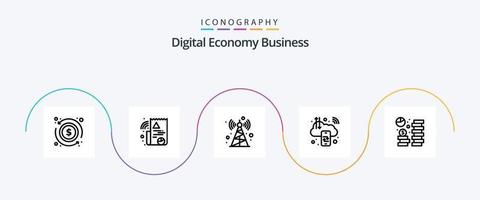 paquete de iconos de la línea de negocios de la economía digital 5 que incluye el dólar. moneda. radio. Internet. informática vector