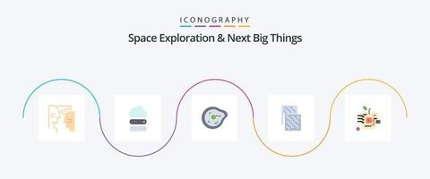 exploración espacial y próximas grandes cosas planas 5 paquete de iconos que incluye material. tela. curva. electrónico. física vector