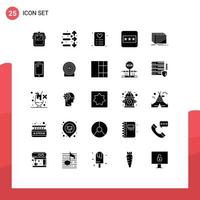 Pack of 25 Modern Solid Glyphs Signs and Symbols for Web Print Media such as layout design stock password field Editable Vector Design Elements