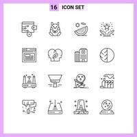 Group of 16 Outlines Signs and Symbols for internet hands support food giving care Editable Vector Design Elements