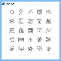 Universal Icon Symbols Group of 25 Modern Lines of award sample tube user online lab flask Editable Vector Design Elements