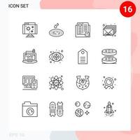 Pack of 16 creative Outlines of access mail book inbox school Editable Vector Design Elements