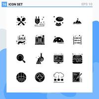 Set of 16 Modern UI Icons Symbols Signs for percentage discount melon flag mountain Editable Vector Design Elements