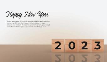 2023 happy new year on wooden cube block. vector