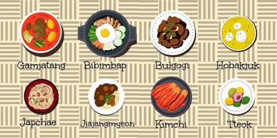 diseño de vector de ilustración de estilo plano de comida coreana