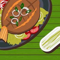 sizzling boneless bangus flat illustration design vector