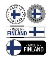 conjunto de etiquetas hechas en Finlandia, logotipo, bandera de Finlandia, emblema del producto de Finlandia vector