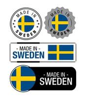 conjunto de etiquetas hechas en Suecia, logotipo, bandera de Suecia, emblema del producto de Suecia vector