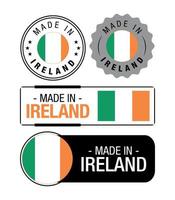 conjunto de etiquetas hechas en Irlanda, logotipo, bandera de Irlanda, emblema del producto de Irlanda vector