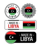 conjunto de etiquetas hechas en libia, logotipo, bandera de libia, emblema del producto de libia vector