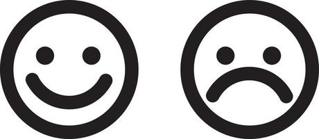 Happy and sad emoji smiley faces line art vector icon for apps and websites