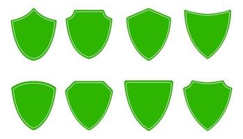 Green shield icons set on white background. Shield symbol for web and mobile app design. Vector illustration. EPS 10.