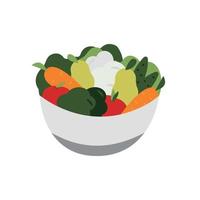 Cartoon vegetables and fruits bowl for nutritionist. Healthy food for a daily diet planner. Nutrition therapy with healthy food. vector