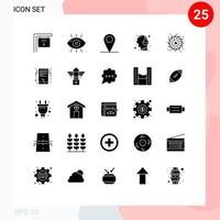 25 User Interface Solid Glyph Pack of modern Signs and Symbols of fire mind global innovation head Editable Vector Design Elements