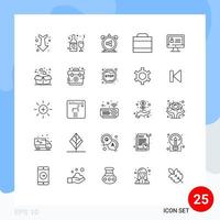 Line Pack of 25 Universal Symbols of computer dollars wine case off Editable Vector Design Elements